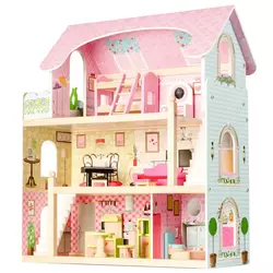 Деревянный кукольный домик Ecotoys ZA-4110 Fairytale Residence + 4 куклы