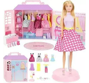 Домик-гардеробная пластиковая для одежды и кукла с набором одежды Iso Trade